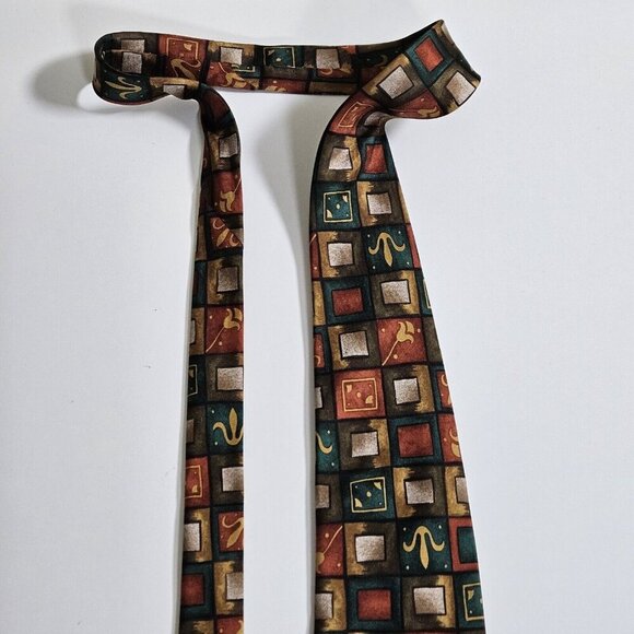 Giorgio Armani Silk Tie Handmade Italy Multicolor Geo Floral W4" L59" Boho Party - Picture 9 of 16